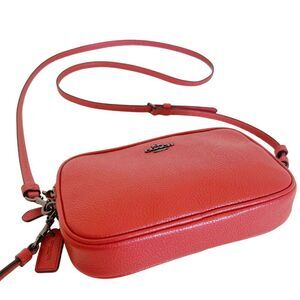 NWOT Coach Pebbled Leather Coral Crossbody Camera Bag Double Zipper Wristlet